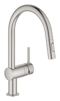 Смеситель для кухни GROHE Minta с вытяжным душем, C-образный излив, суперсталь (32321DC2)